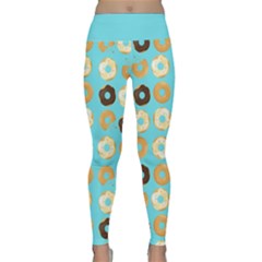 Donuts Pattern With Bites Bright Pastel Blue And Brown Lightweight Velour Classic Yoga Leggings by genx