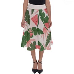 Tropical Watermelon Leaves Pink And Green Jungle Leaves Retro Hawaiian Style Perfect Length Midi Skirt by genx