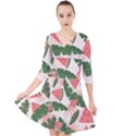 Tropical Watermelon Leaves Pink and green jungle leaves retro Hawaiian style Quarter Sleeve Front Wrap Dress View1