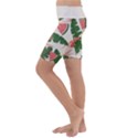 Tropical Watermelon Leaves Pink and green jungle leaves retro Hawaiian style Kids  Lightweight Velour Cropped Yoga Leggings View2