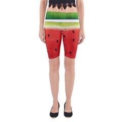 Juicy Paint Texture Watermelon Red And Green Watercolor Yoga Cropped Leggings by genx