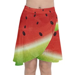 Juicy Paint Texture Watermelon Red And Green Watercolor Chiffon Wrap Front Skirt by genx