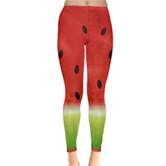 Juicy Paint Texture Watermelon Red And Green Watercolor Inside Out Leggings by genx