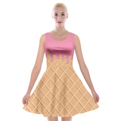 Ice Cream Pink Melting Background With Beige Cone Velvet Skater Dress by genx