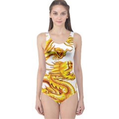 Chinese Dragon Golden One Piece Swimsuit by Sudhe