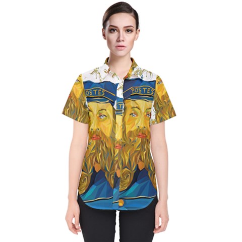 Vincent Van Gogh Cartoon Beard Illustration Bearde Women s Short Sleeve Shirt by Sudhe