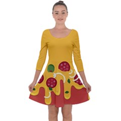 Pizza Topping Funny Modern Yellow Melting Cheese And Pepperonis Quarter Sleeve Skater Dress by genx