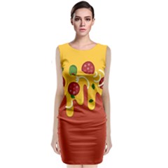 Pizza Topping Funny Modern Yellow Melting Cheese And Pepperonis Classic Sleeveless Midi Dress by genx