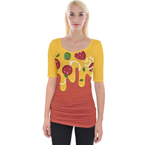 Pizza Topping Funny Modern Yellow Melting Cheese And Pepperonis Wide Neckline Tee by genx