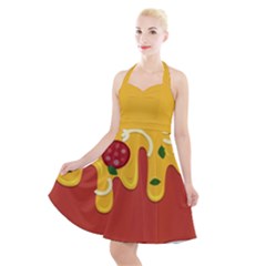 Pizza Topping Funny Modern Yellow Melting Cheese And Pepperonis Halter Party Swing Dress  by genx