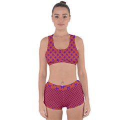 Purple Stars Pattern On Orange Racerback Boyleg Bikini Set by BrightVibesDesign