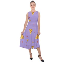 Pizza Pattern Violet Pepperoni Cheese Funny Slices Midi Tie-back Chiffon Dress by genx