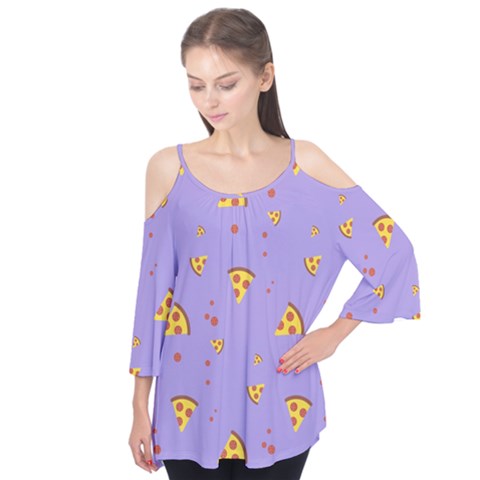 Pizza Pattern Violet Pepperoni Cheese Funny Slices Flutter Sleeve Tee  by genx