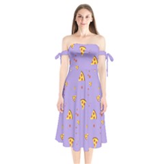 Pizza Pattern Violet Pepperoni Cheese Funny Slices Shoulder Tie Bardot Midi Dress by genx