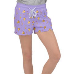 Pizza Pattern Violet Pepperoni Cheese Funny Slices Women s Velour Lounge Shorts by genx