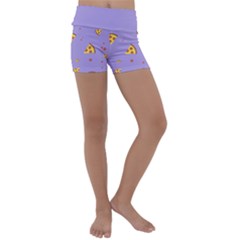 Pizza Pattern Violet Pepperoni Cheese Funny Slices Kids  Lightweight Velour Yoga Shorts by genx