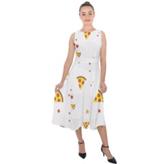 Pizza Pattern Pepperoni Cheese Funny Slices Midi Tie-back Chiffon Dress by genx