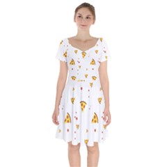 Pizza Pattern Pepperoni Cheese Funny Slices Short Sleeve Bardot Dress by genx