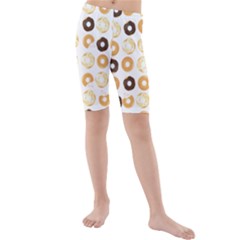 Donuts Pattern With Bites Bright Pastel Blue And Brown Cropped Sweatshirt Kids  Mid Length Swim Shorts by genx