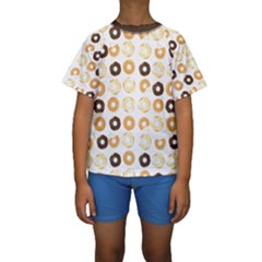 Donuts Pattern With Bites Bright Pastel Blue And Brown Cropped Sweatshirt Kids  Short Sleeve Swimwear by genx