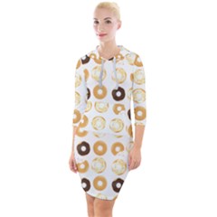 Donuts Pattern With Bites Bright Pastel Blue And Brown Cropped Sweatshirt Quarter Sleeve Hood Bodycon Dress by genx