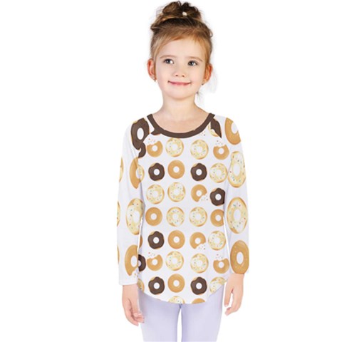 Donuts Pattern With Bites Bright Pastel Blue And Brown Cropped Sweatshirt Kids  Long Sleeve Tee by genx