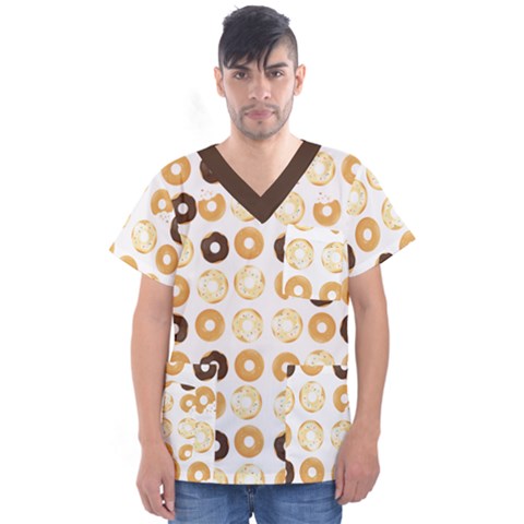 Donuts Pattern With Bites Bright Pastel Blue And Brown Cropped Sweatshirt Men s V-neck Scrub Top by genx