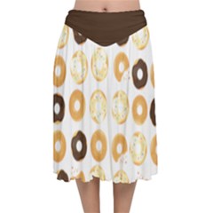 Donuts Pattern With Bites Bright Pastel Blue And Brown Cropped Sweatshirt Velvet Flared Midi Skirt by genx