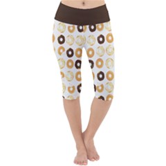 Donuts Pattern With Bites Bright Pastel Blue And Brown Cropped Sweatshirt Lightweight Velour Cropped Yoga Leggings by genx