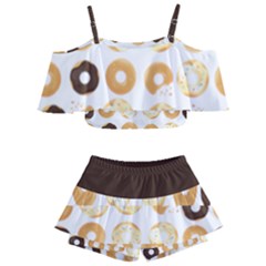 Donuts Pattern With Bites Bright Pastel Blue And Brown Cropped Sweatshirt Kids  Off Shoulder Skirt Bikini by genx