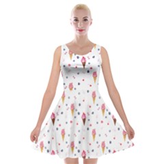 Ice Cream Cones Watercolor With Fruit Berries And Cherries Summer Pattern Velvet Skater Dress by genx