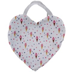 Ice Cream Cones Watercolor With Fruit Berries And Cherries Summer Pattern Giant Heart Shaped Tote by genx