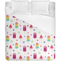 Popsicle Juice Watercolor With Fruit Berries And Cherries Summer Pattern Duvet Cover (california King Size) by genx