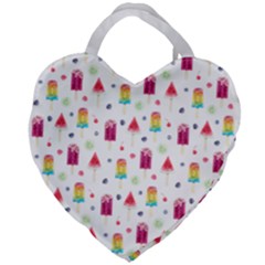 Popsicle Juice Watercolor With Fruit Berries And Cherries Summer Pattern Giant Heart Shaped Tote by genx