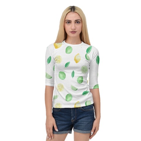 Lemon And Limes Yellow Green Watercolor Fruits With Citrus Leaves Pattern Quarter Sleeve Raglan Tee by genx