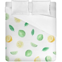 Lemon And Limes Yellow Green Watercolor Fruits With Citrus Leaves Pattern Duvet Cover (california King Size) by genx