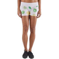 Lemon And Limes Yellow Green Watercolor Fruits With Citrus Leaves Pattern Yoga Shorts by genx