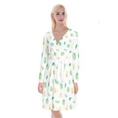 Lemon And Limes Yellow Green Watercolor Fruits With Citrus Leaves Pattern Long Sleeve Velvet Front Wrap Dress by genx