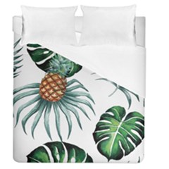 Pineapple Tropical Jungle Giant Green Leaf Watercolor Pattern Duvet Cover (queen Size) by genx