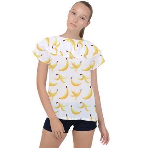 Yellow Banana And Peels Pattern With Polygon Retro Style Ruffle Collar Chiffon Blouse by genx