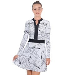 Birds Hand Drawn Outline Black And White Vintage Ink Long Sleeve Panel Dress by genx