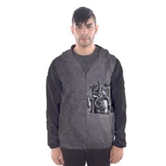 Odin On His Throne With Ravens Wolf On Black Stone Texture Men s Hooded Windbreaker by snek