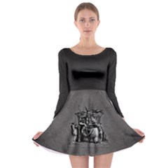 Odin On His Throne With Ravens Wolf On Black Stone Texture Long Sleeve Skater Dress by snek