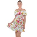 Water Color Flowers Off Shoulder Velour Dress View1