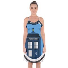 Doctor Who Tardis Ruffle Detail Chiffon Dress by Sudhe