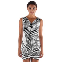 Bad Wolf Tardis Art Drawing Doctor Who Wrap Front Bodycon Dress by Sudhe