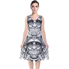 Drawing Samurai Tattoo Sketch Japanese Samurai V-neck Midi Sleeveless Dress  by Sudhe