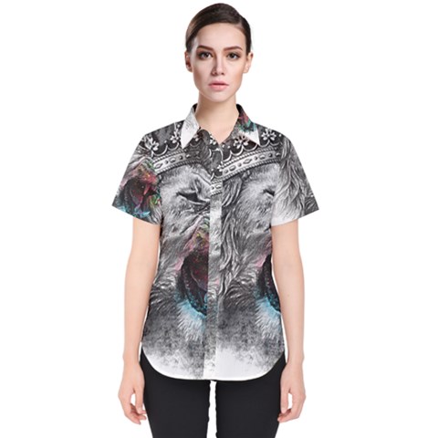 Lion King Head Women s Short Sleeve Shirt by Sudhe