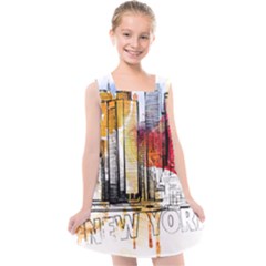 New York City Skyline Vector Illustration Kids  Cross Back Dress by Sudhe