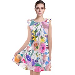 Lovely Pinky Floral Tie Up Tunic Dress by wowclothings